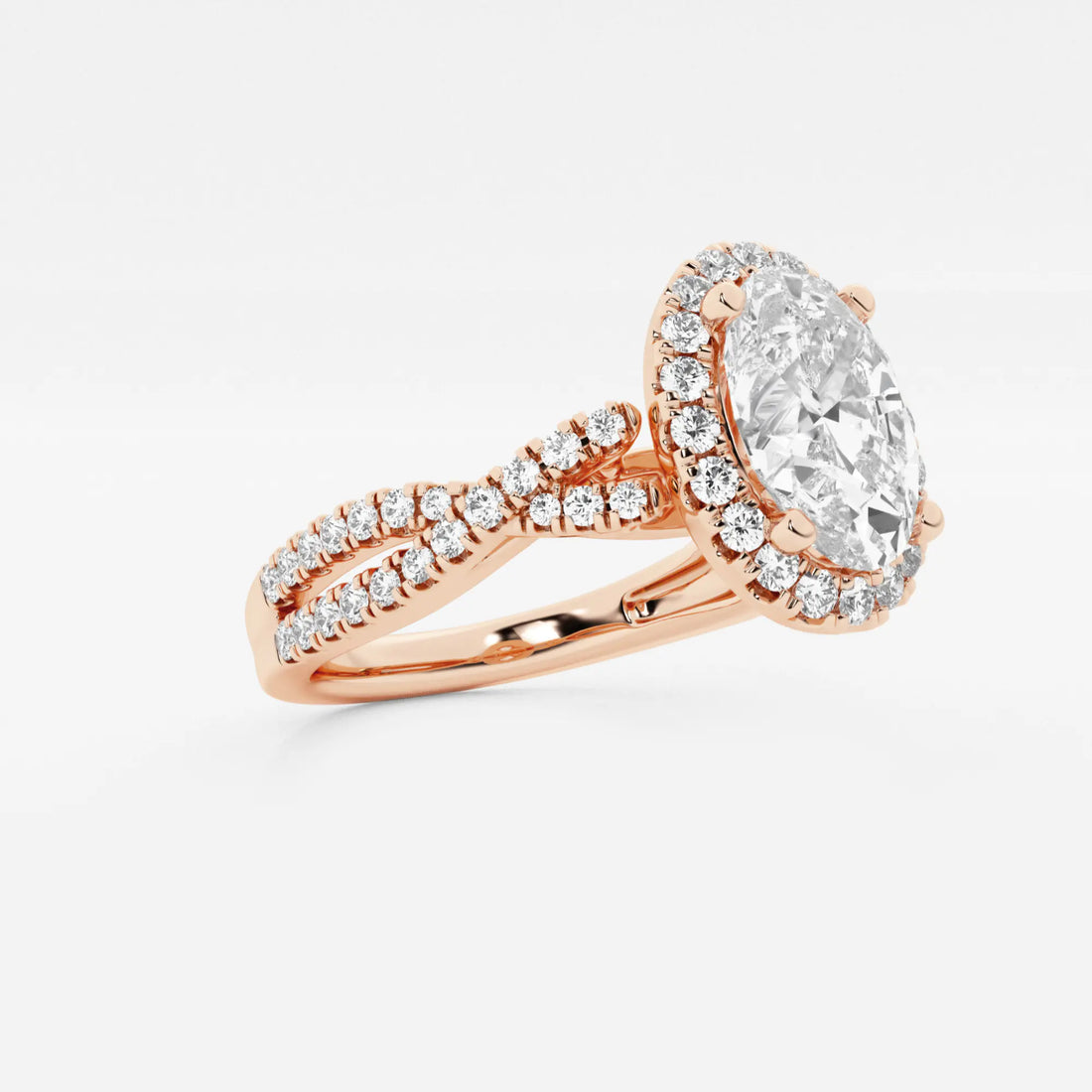 Oval Halo Lab-Grown Diamond Engagement Ring with Split Shank Pavé Band