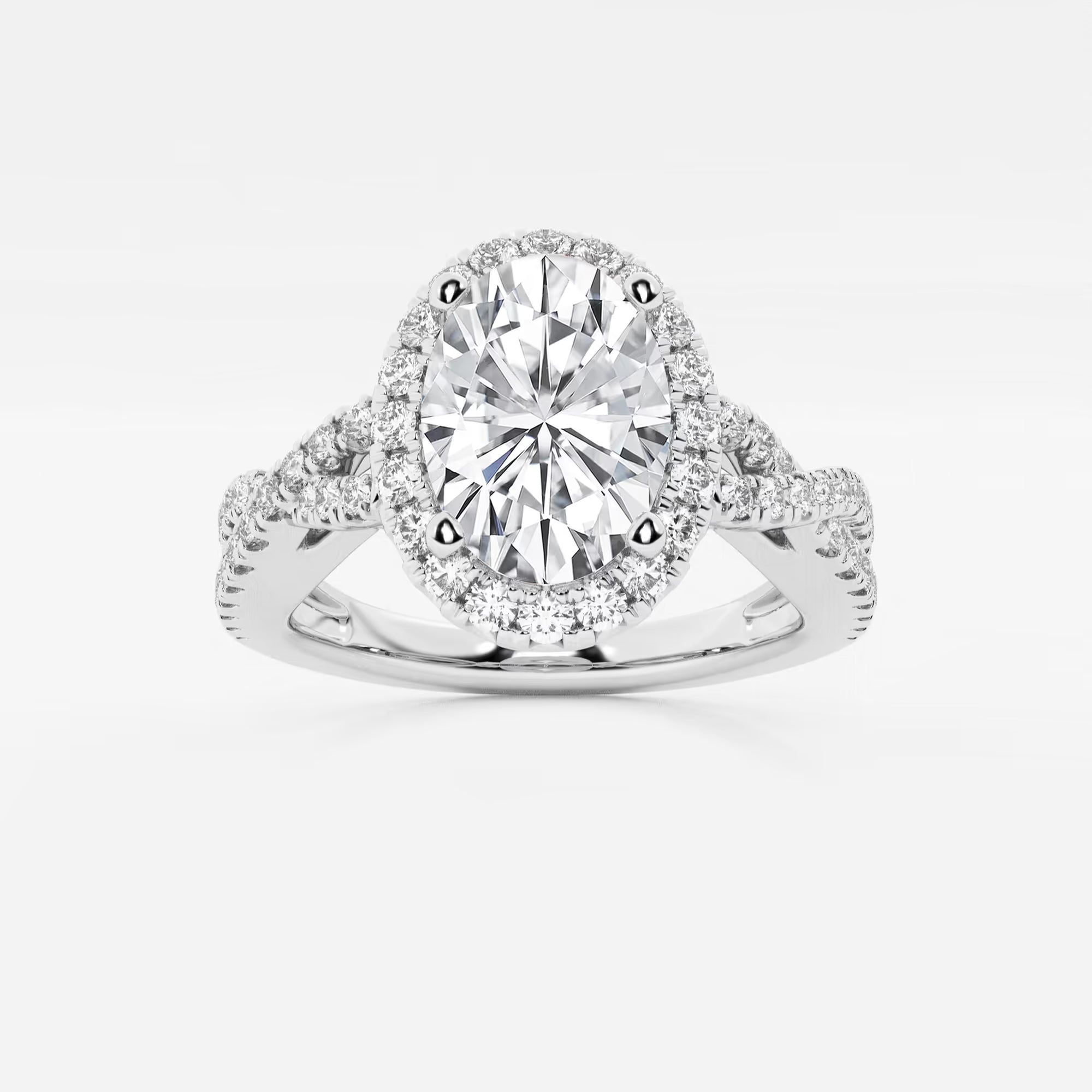 Oval Halo Lab-Grown Diamond Engagement Ring with Split Shank Pavé Band