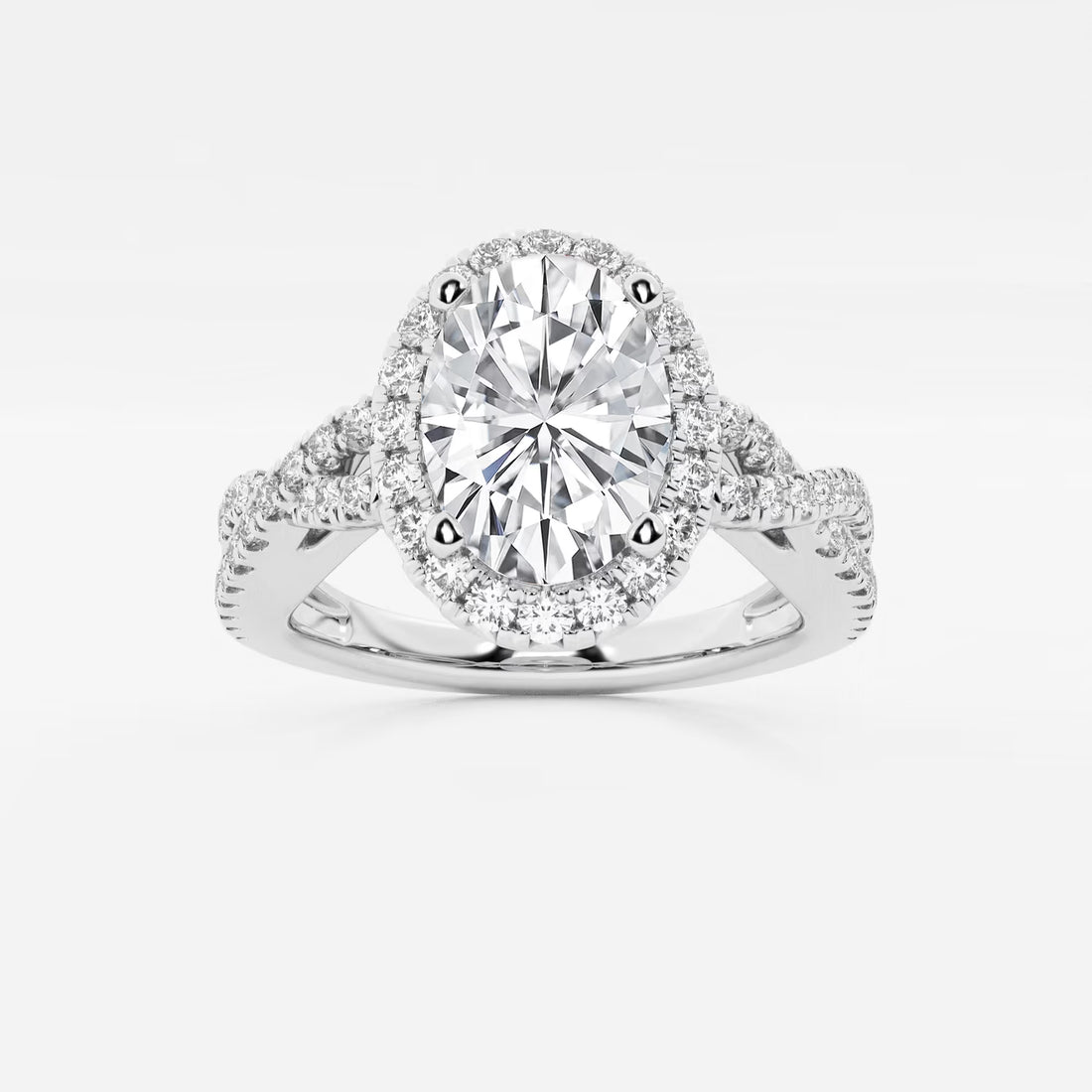 Oval Halo Lab-Grown Diamond Engagement Ring with Split Shank Pavé Band
