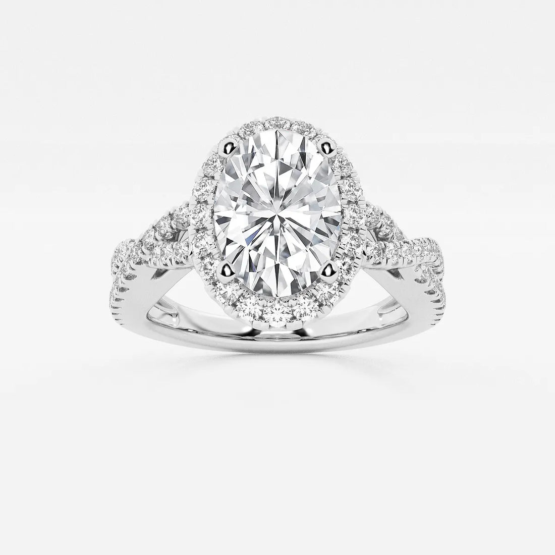 Oval Halo Lab-Grown Diamond Engagement Ring with Split Shank Pavé Band