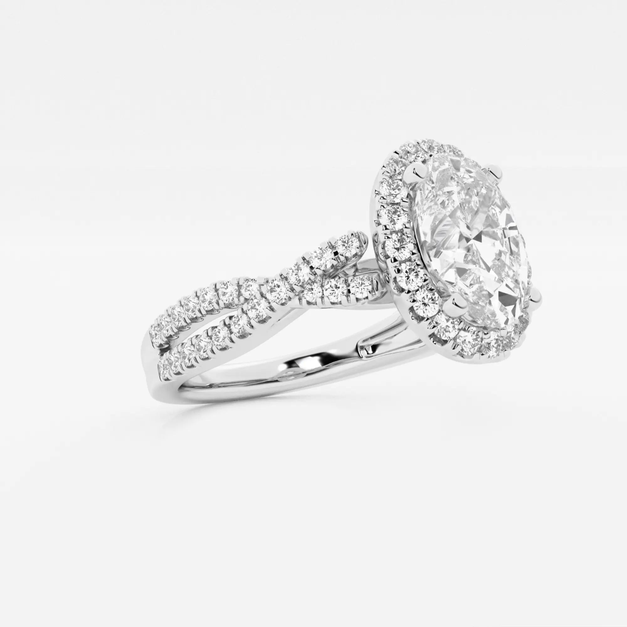 Oval Halo Lab-Grown Diamond Engagement Ring with Split Shank Pavé Band
