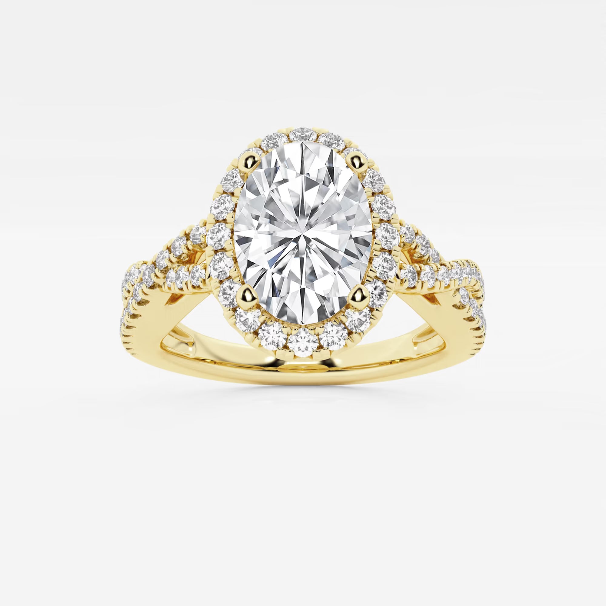 Oval Halo Lab-Grown Diamond Engagement Ring with Split Shank Pavé Band