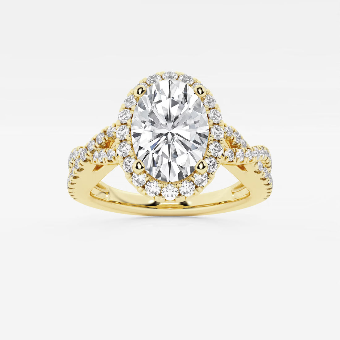 Oval Halo Lab-Grown Diamond Engagement Ring with Split Shank Pavé Band