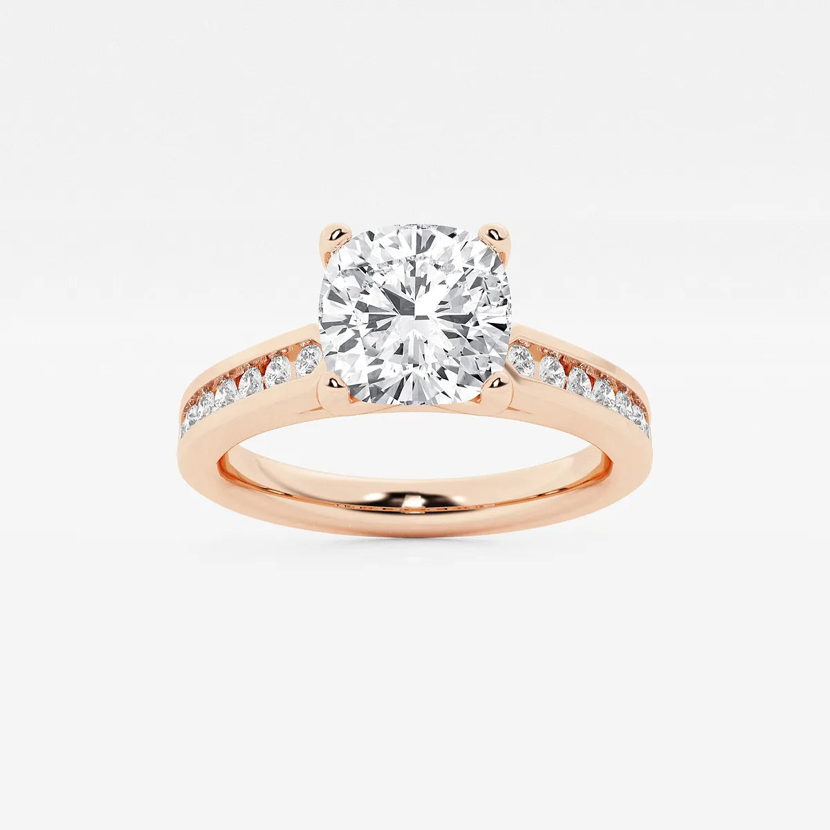 Classic Cushion Cut Lab Grown Diamond Engagement Ring with Channel Set Side Stones