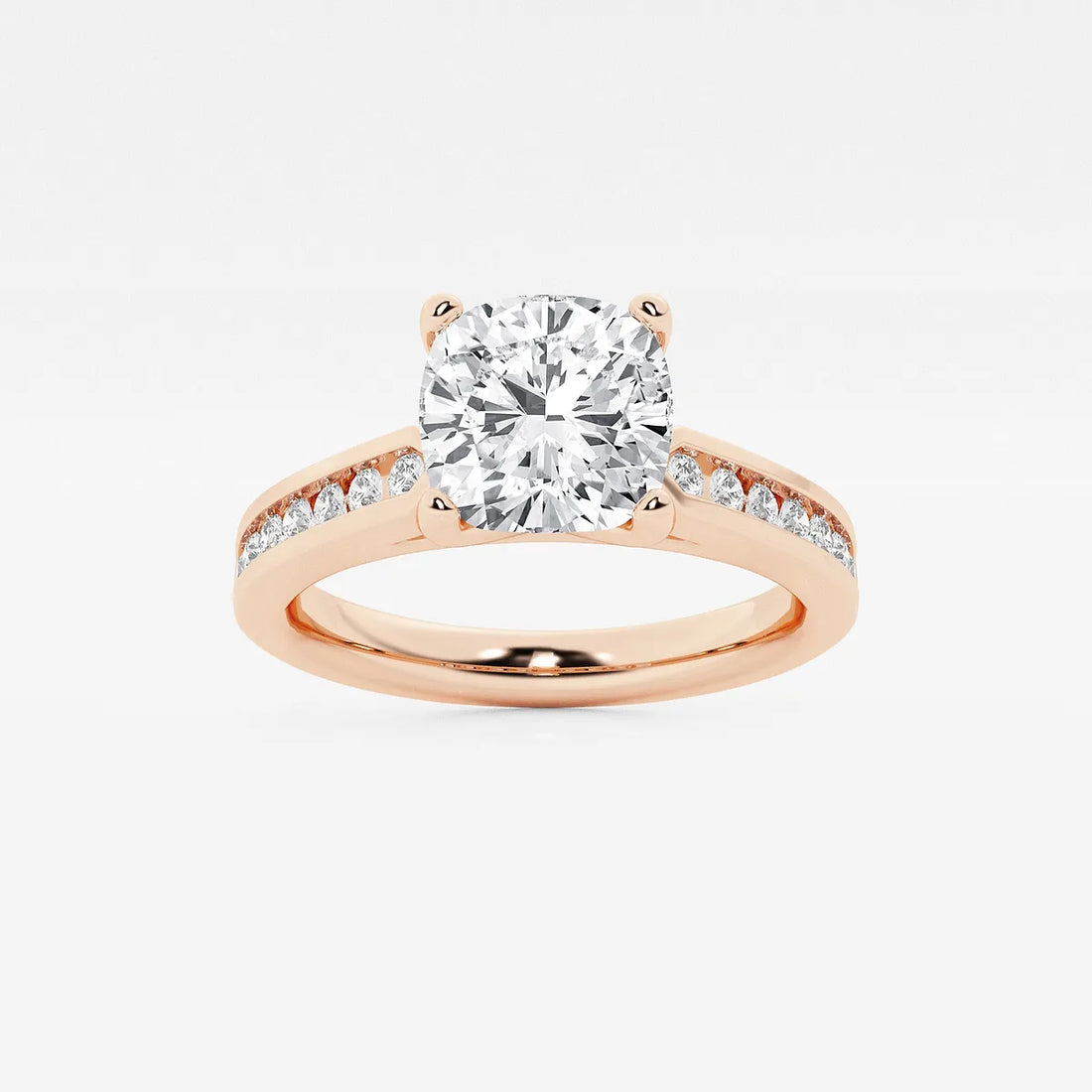 Classic Cushion Cut Lab Grown Diamond Engagement Ring with Channel Set Side Stones