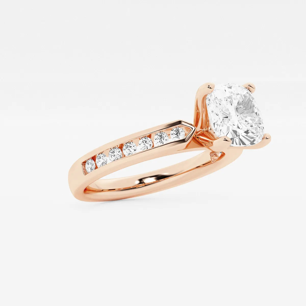 Classic Cushion Cut Lab Grown Diamond Engagement Ring with Channel Set Side Stones