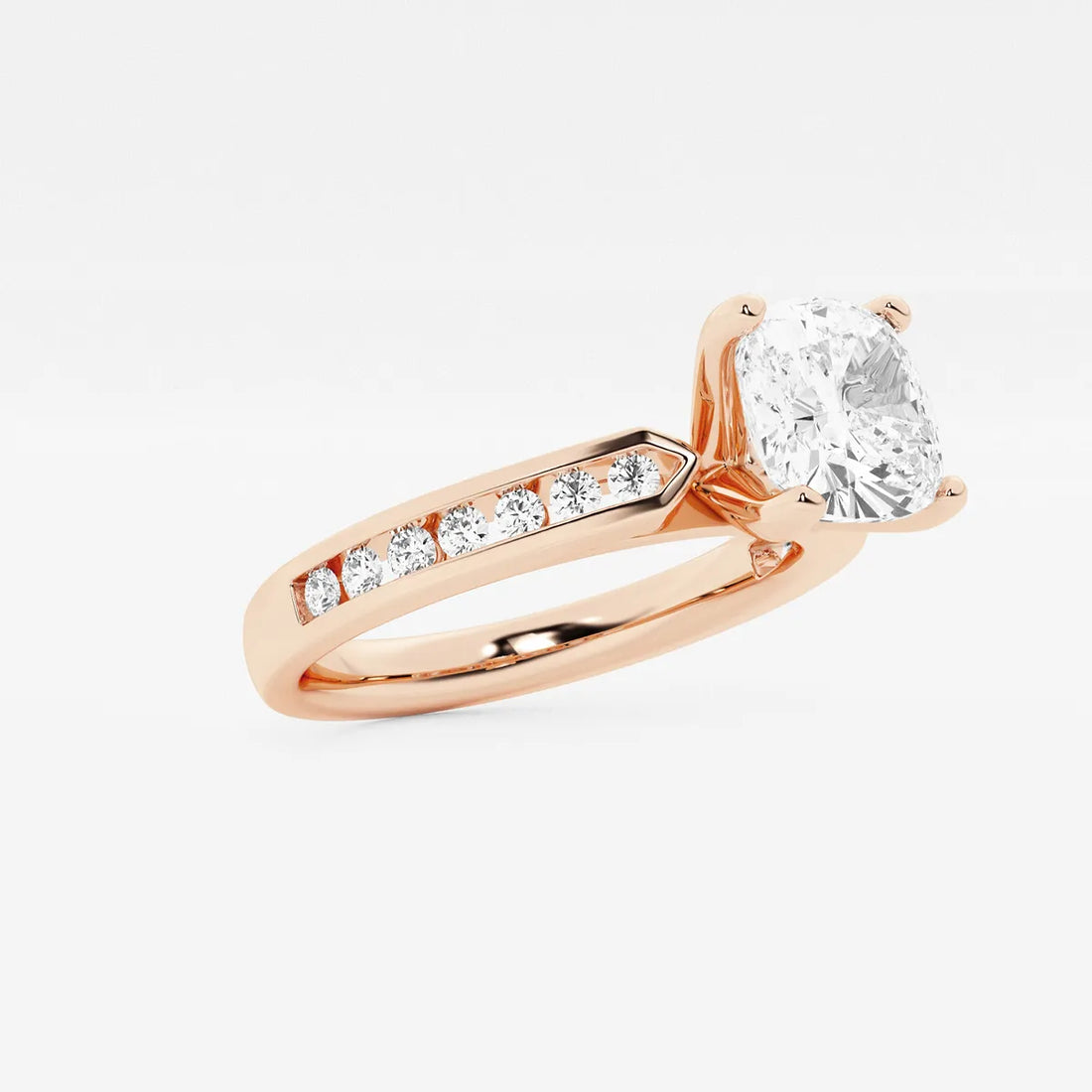 Classic Cushion Cut Lab Grown Diamond Engagement Ring with Channel Set Side Stones