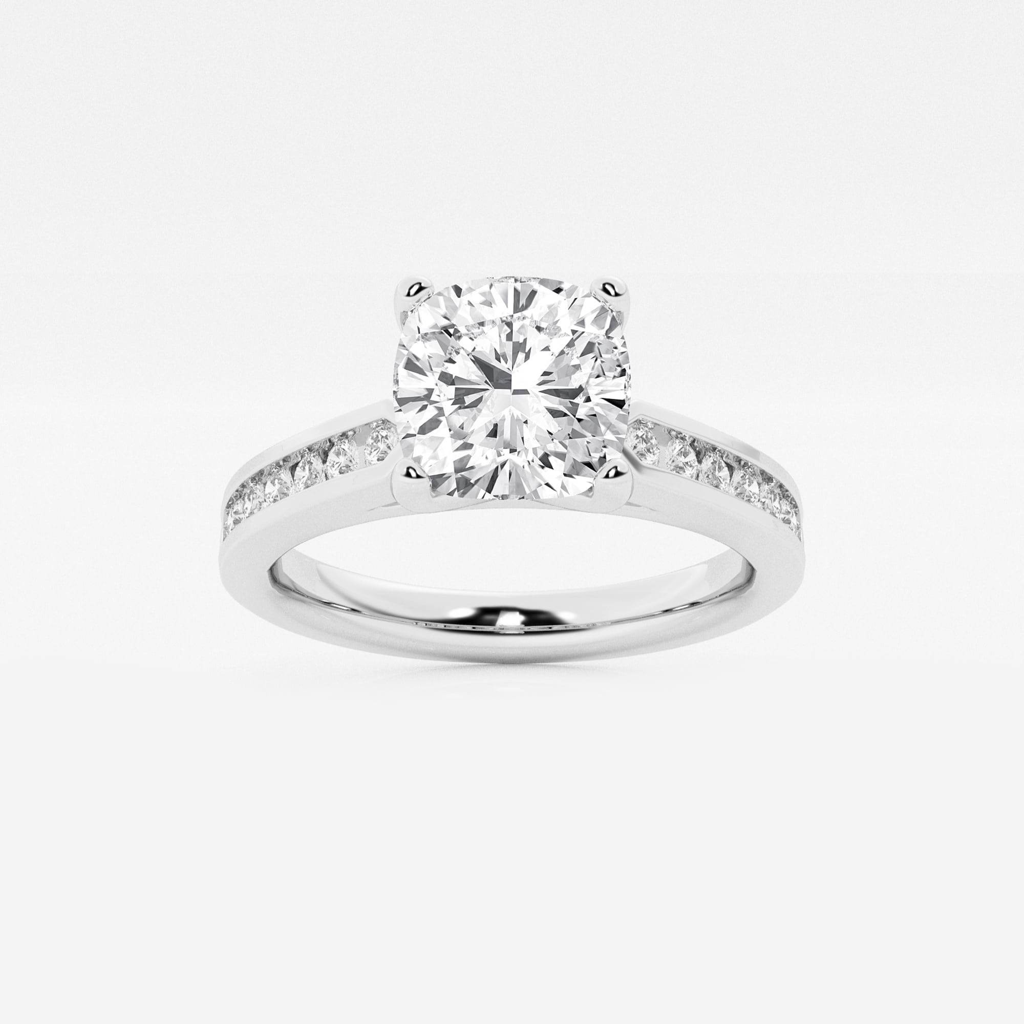 Classic Cushion Cut Lab Grown Diamond Engagement Ring with Channel Set Side Stones