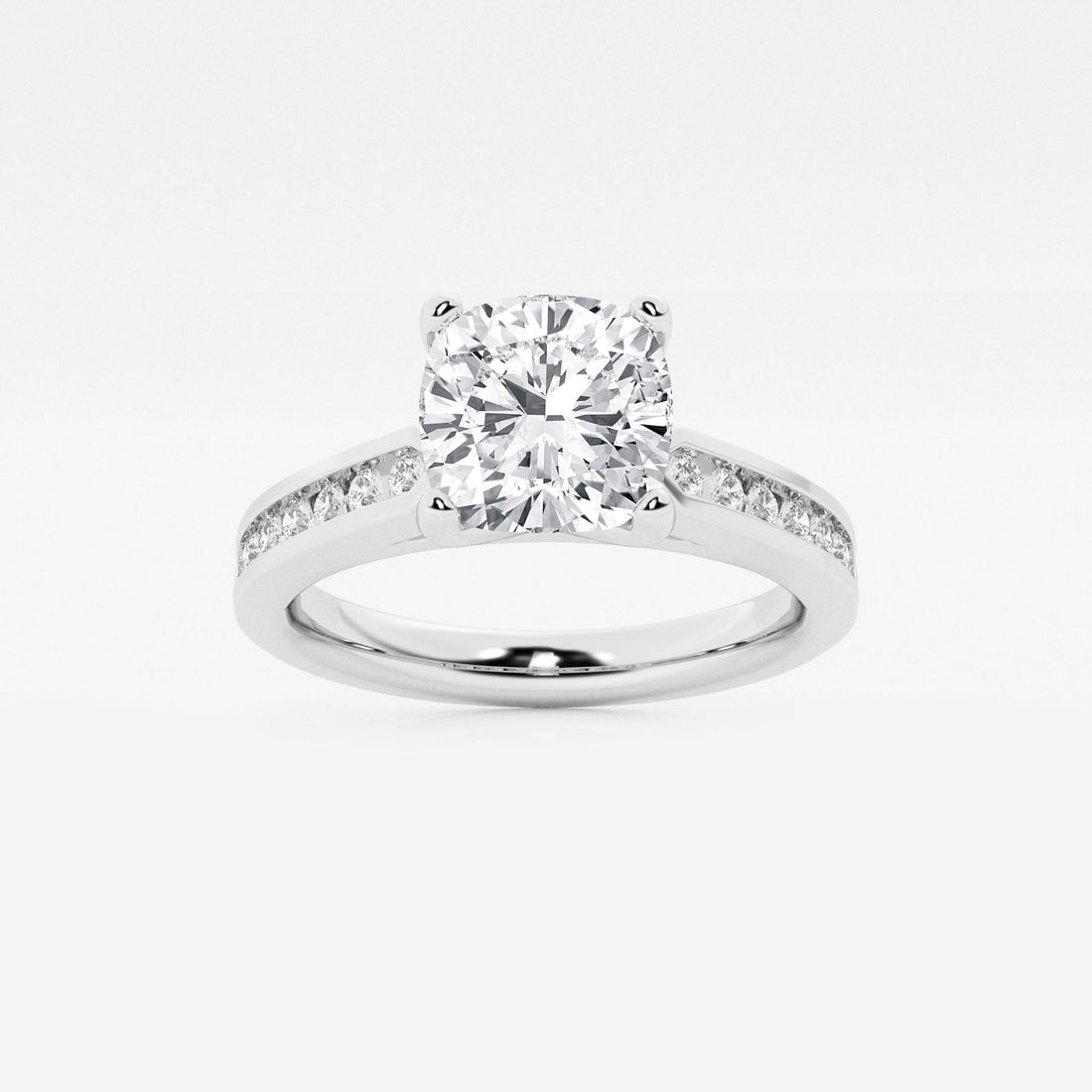Classic Cushion Cut Lab Grown Diamond Engagement Ring with Channel Set Side Stones