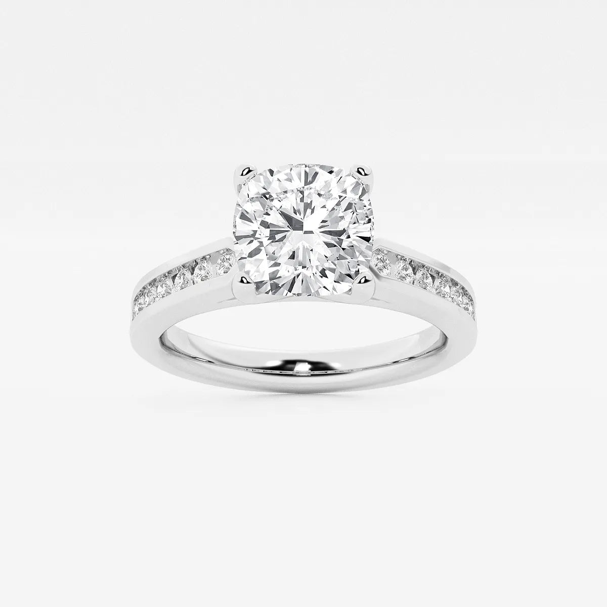 Classic Cushion Cut Lab Grown Diamond Engagement Ring with Channel Set Side Stones