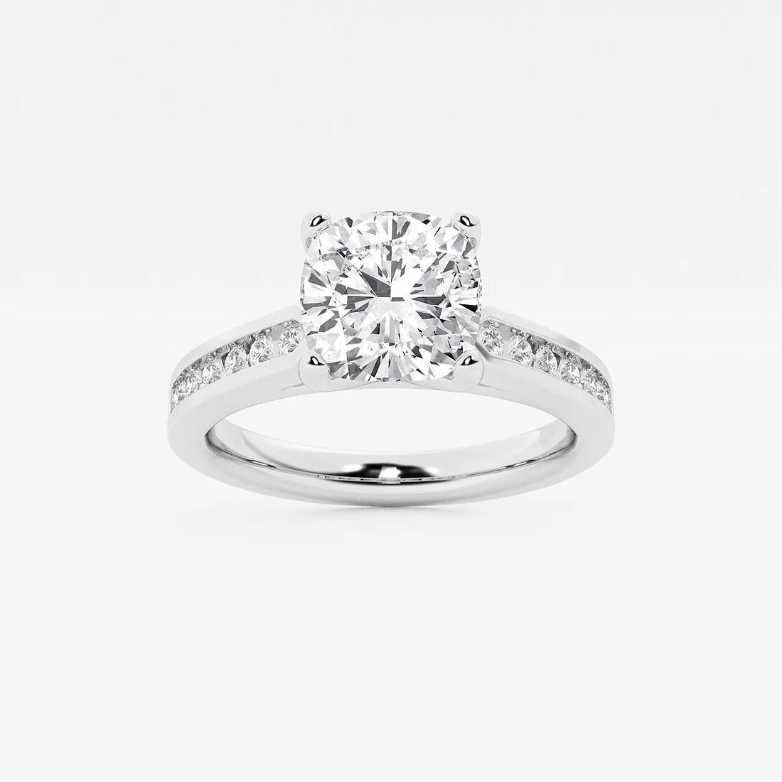 Classic Cushion Cut Lab Grown Diamond Engagement Ring with Channel Set Side Stones