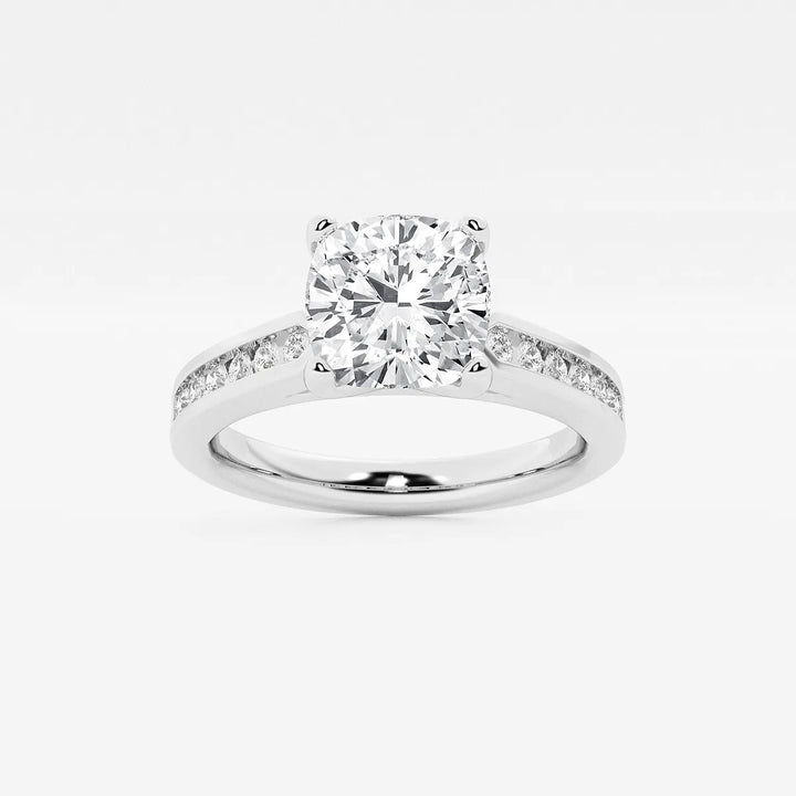 Classic Cushion Cut Lab Grown Diamond Engagement Ring with Channel Set Side Stones
