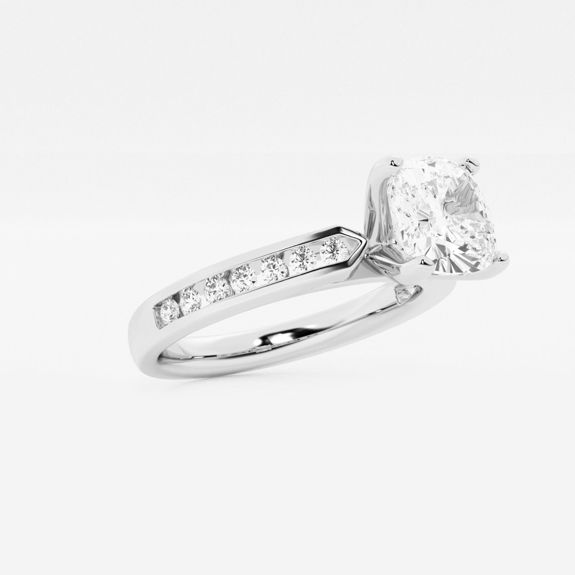 Classic Cushion Cut Lab Grown Diamond Engagement Ring with Channel Set Side Stones