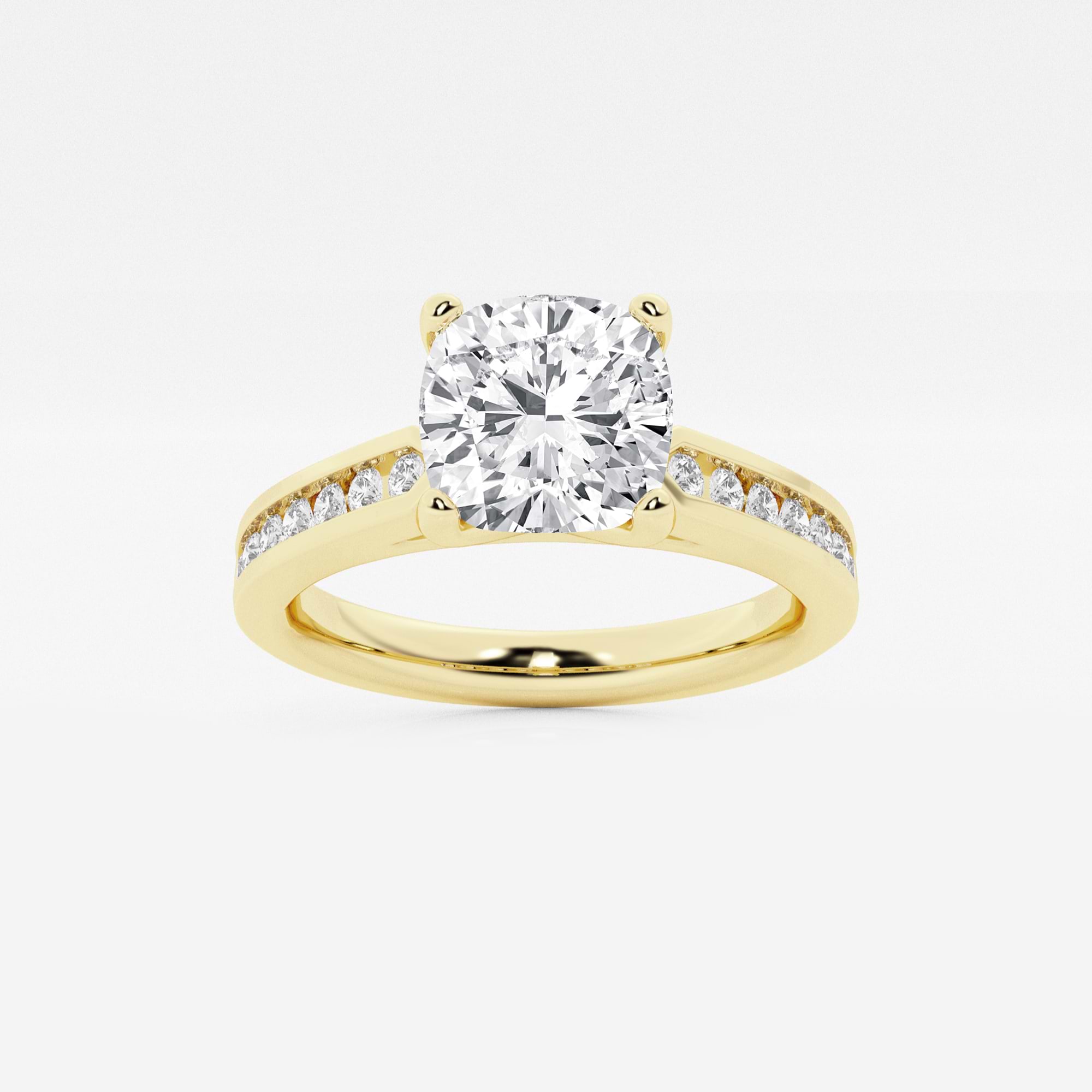 Classic Cushion Cut Lab Grown Diamond Engagement Ring with Channel Set Side Stones