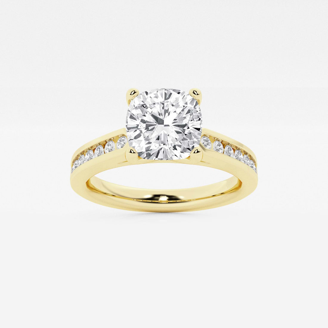 Classic Cushion Cut Lab Grown Diamond Engagement Ring with Channel Set Side Stones