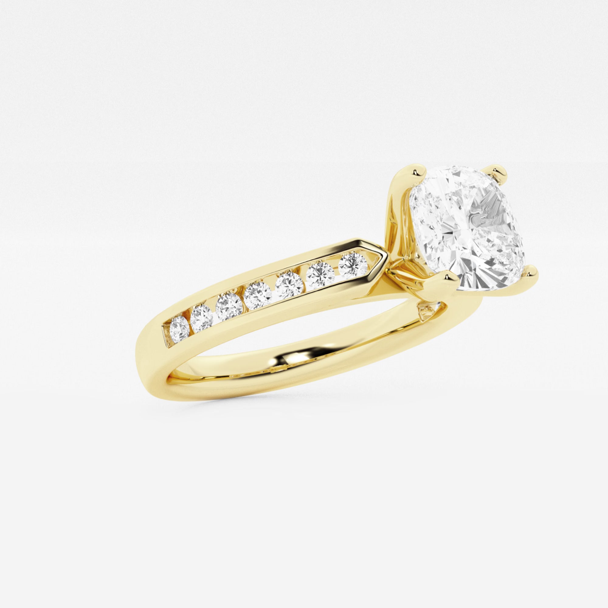 Classic Cushion Cut Lab Grown Diamond Engagement Ring with Channel Set Side Stones