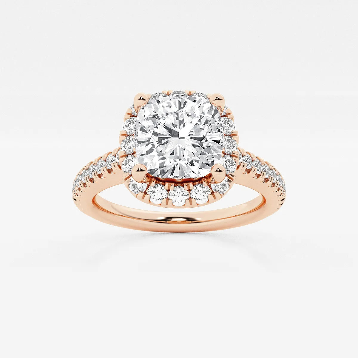 Cushion Lab Grown Diamond V-Prong Halo Engagement Ring