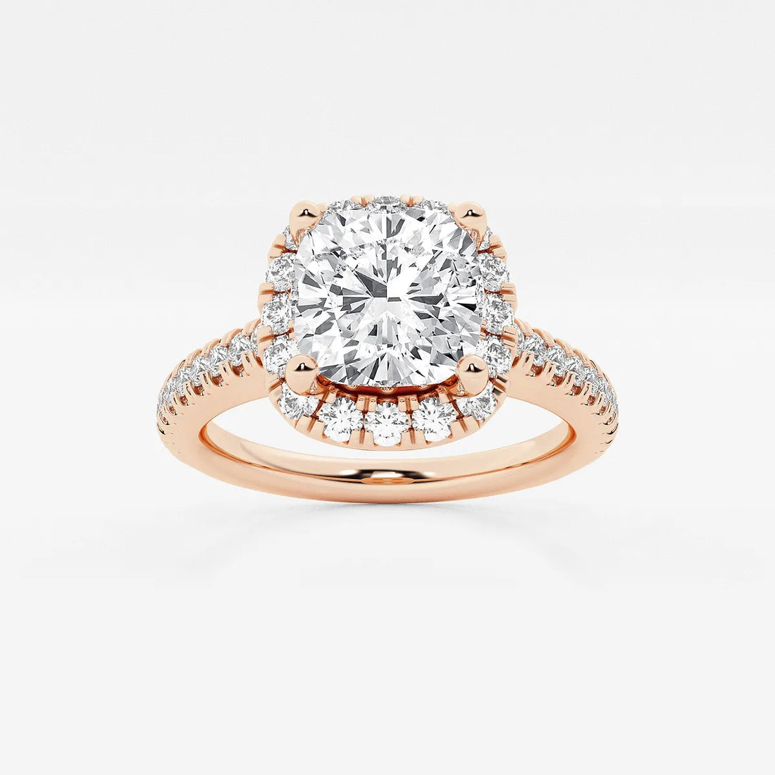 Cushion Lab Grown Diamond V-Prong Halo Engagement Ring