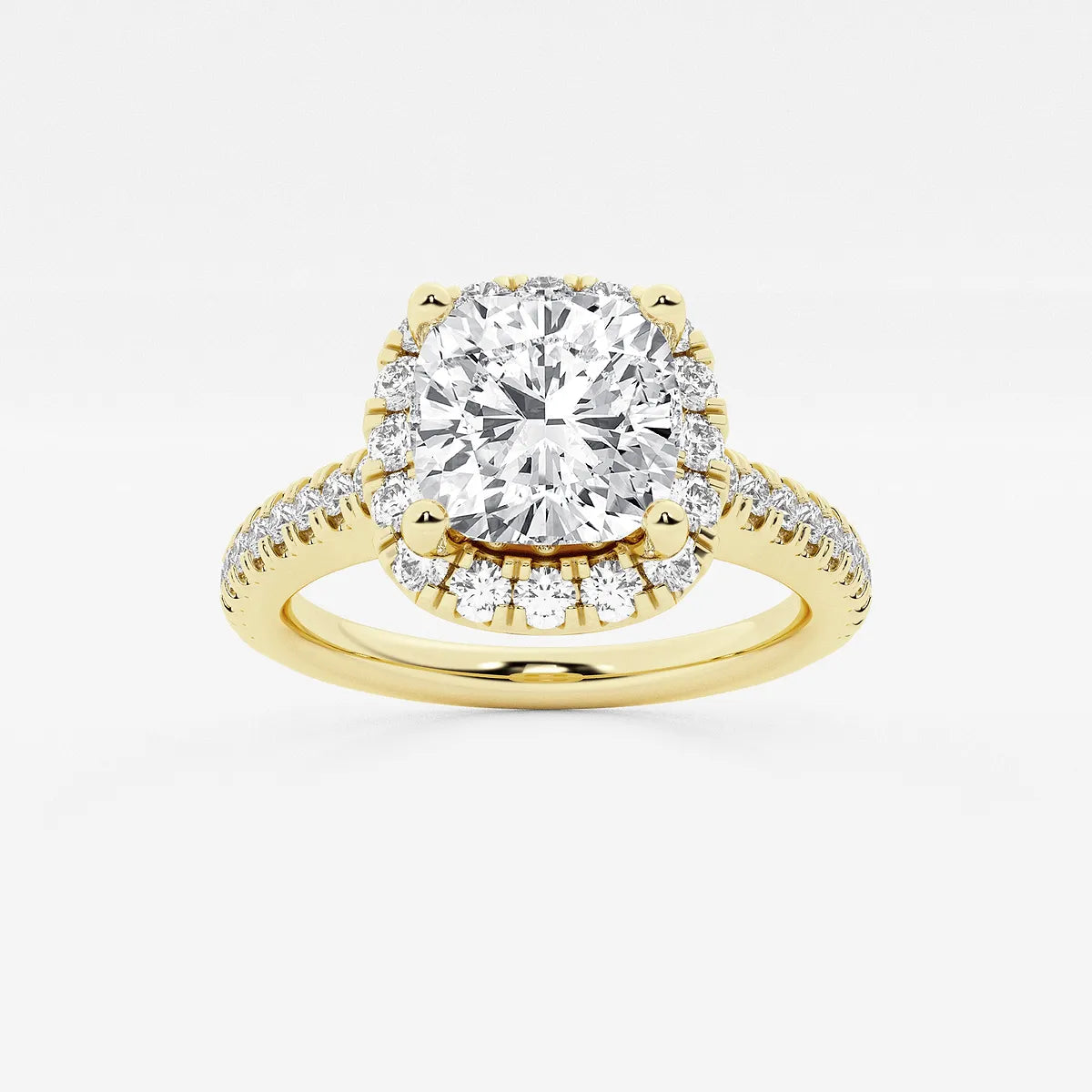 Cushion Lab Grown Diamond V-Prong Halo Engagement Ring