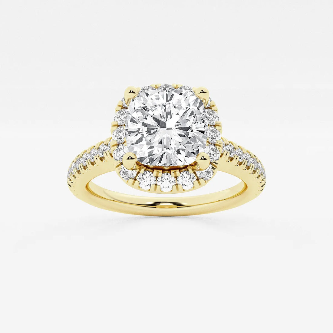 Cushion Lab Grown Diamond V-Prong Halo Engagement Ring