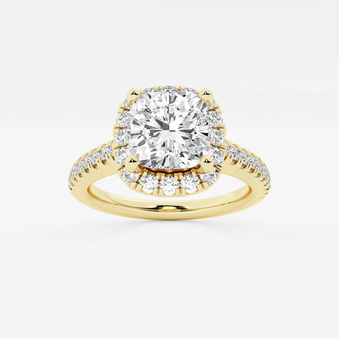 Cushion Lab Grown Diamond French Pavé Halo Engagement Ring