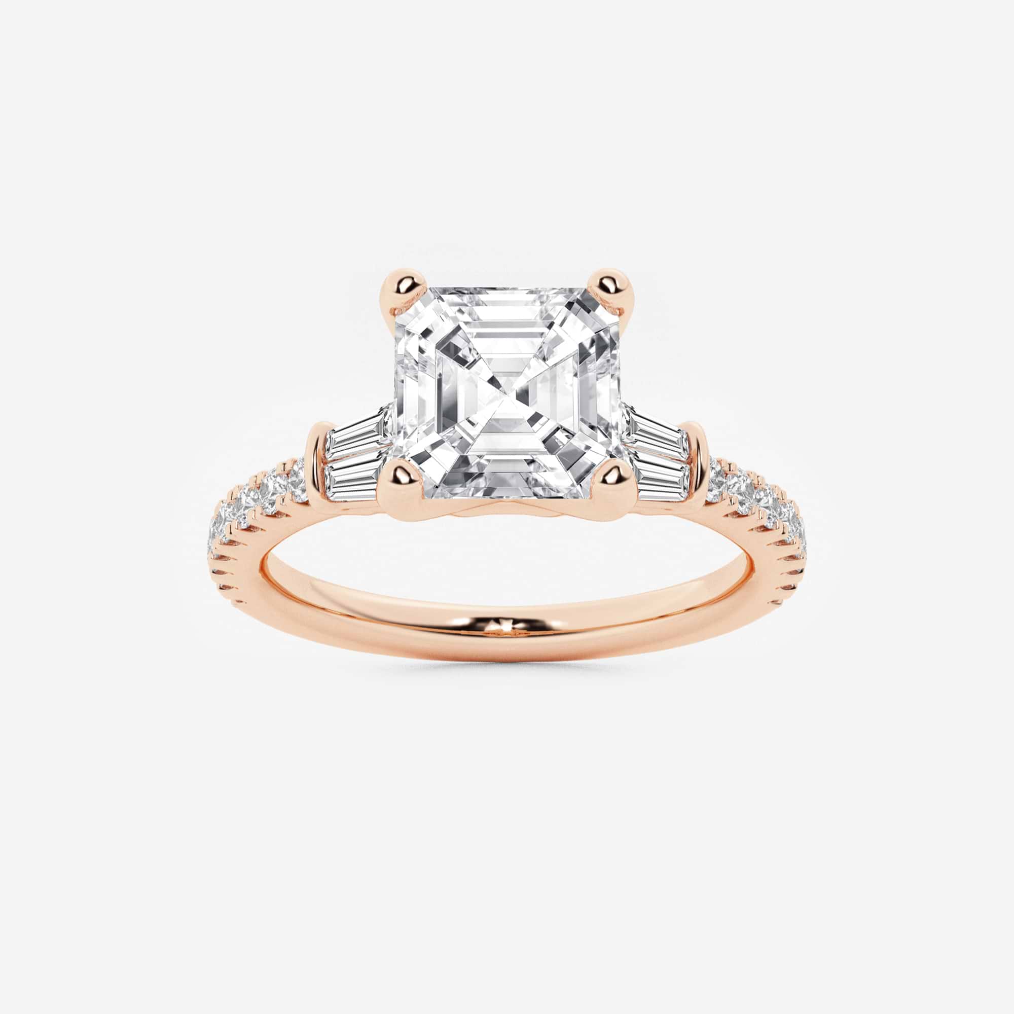 Asscher Lab Grown Diamond Engagement Ring with Double Baguette Side Accents