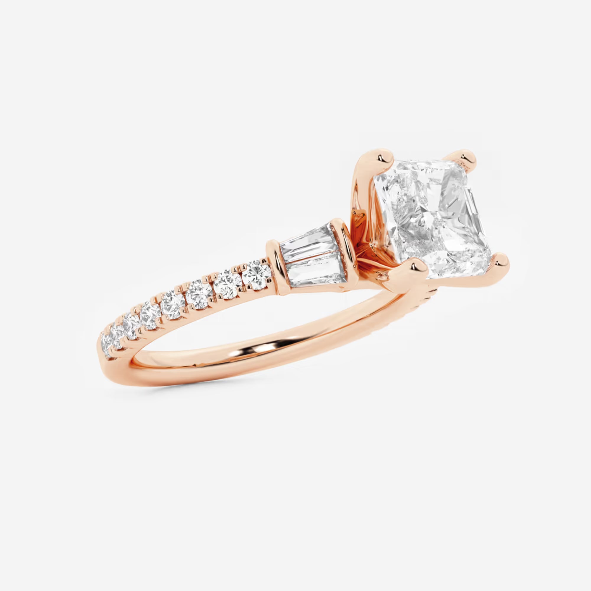 Asscher Lab Grown Diamond Engagement Ring with Double Baguette Side Accents