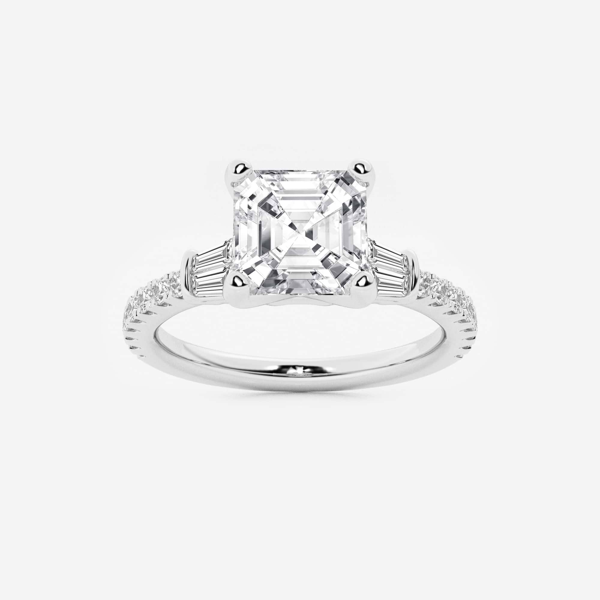 Asscher Lab Grown Diamond Engagement Ring with Double Baguette Side Accents
