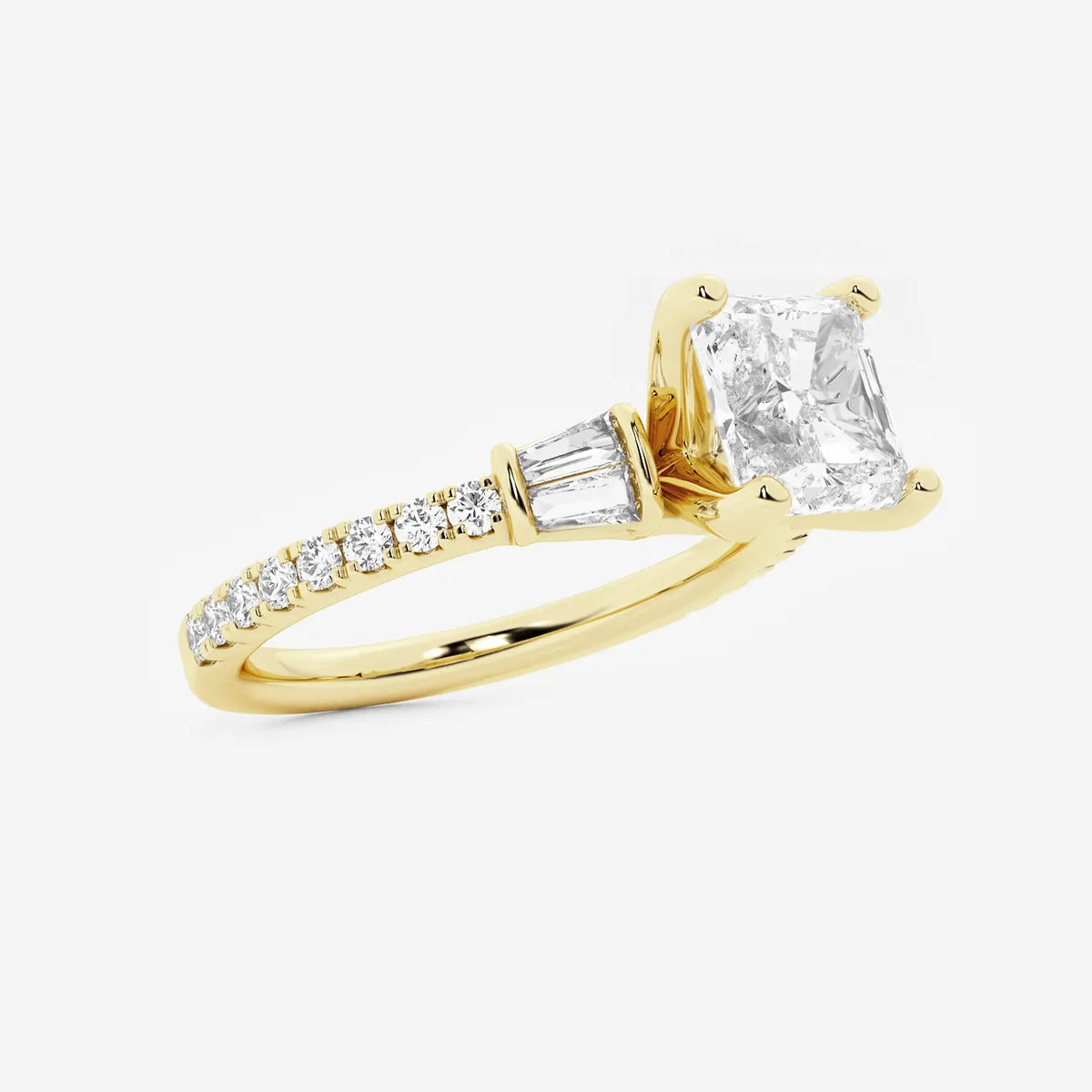 Asscher Lab Grown Diamond Engagement Ring with Double Baguette Side Accents
