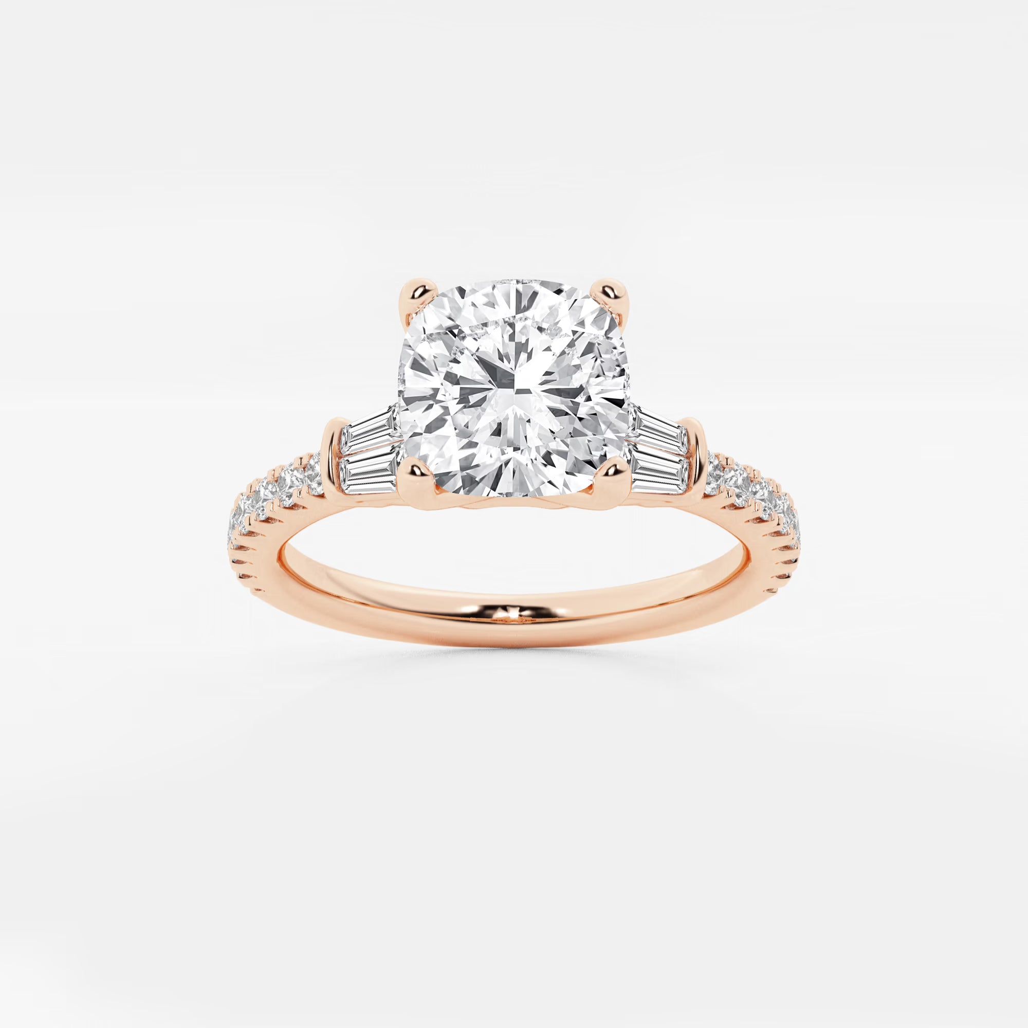 Valencia Cushion Lab-Grown Diamond Engagement Ring with Double Baguette Side Accents