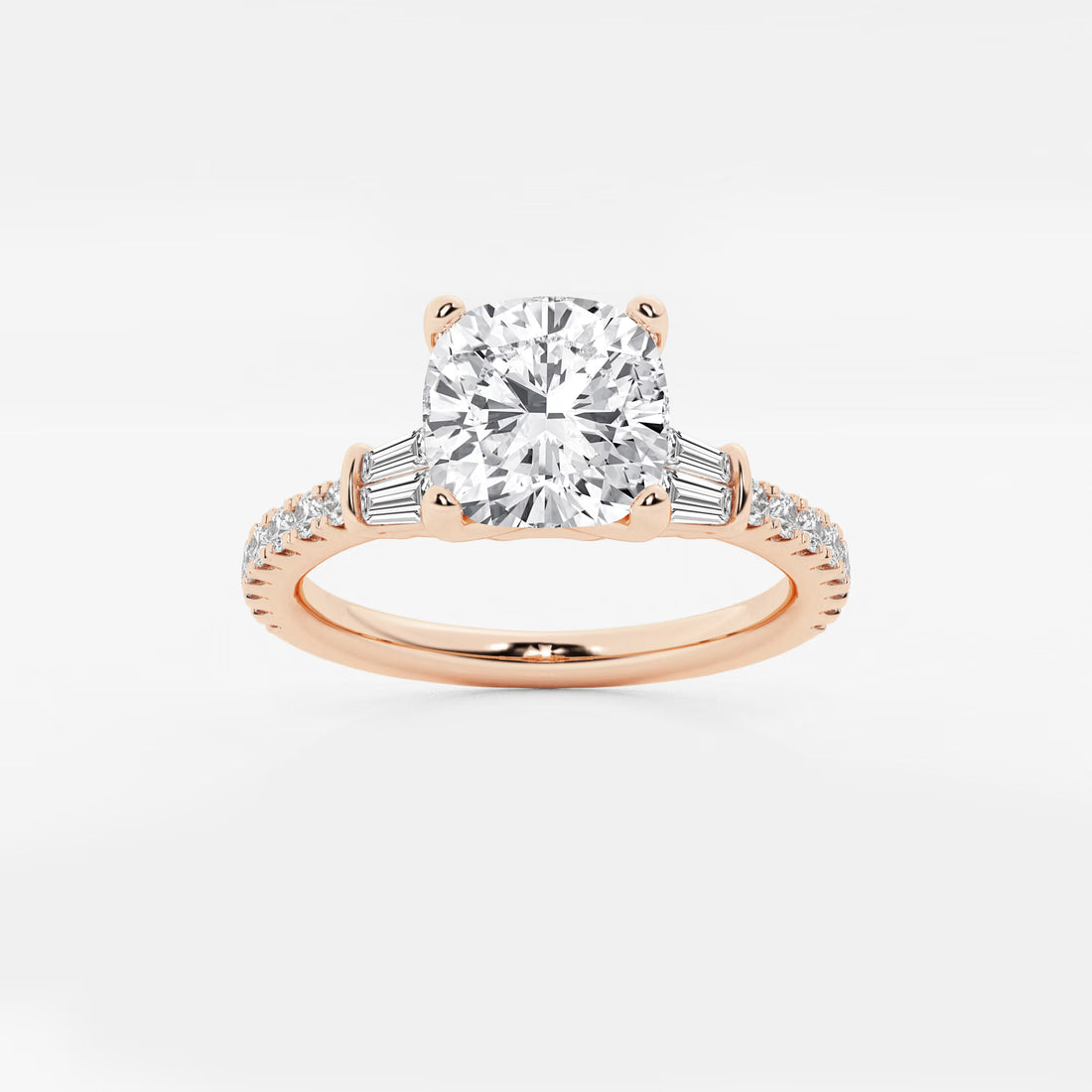 Valencia Cushion Lab-Grown Diamond Engagement Ring with Double Baguette Side Accents
