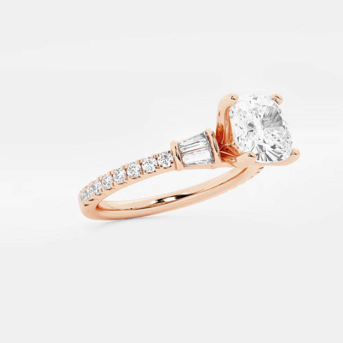 Valencia Cushion Lab-Grown Diamond Engagement Ring with Double Baguette Side Accents