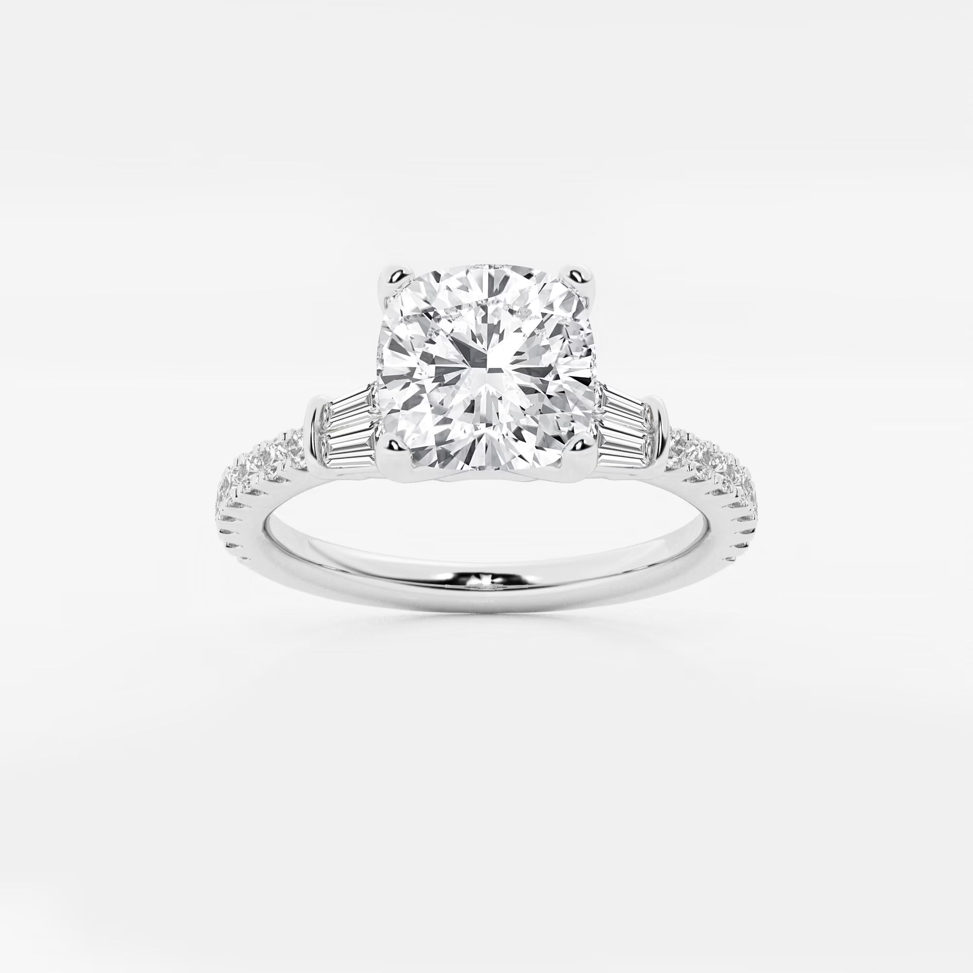 Valencia Cushion Lab-Grown Diamond Engagement Ring with Double Baguette Side Accents