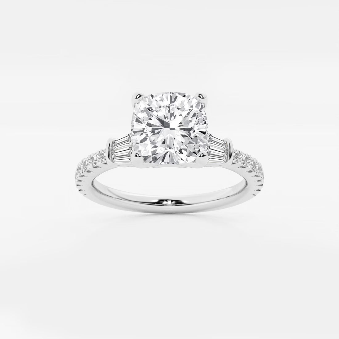 Valencia Cushion Lab-Grown Diamond Engagement Ring with Double Baguette Side Accents