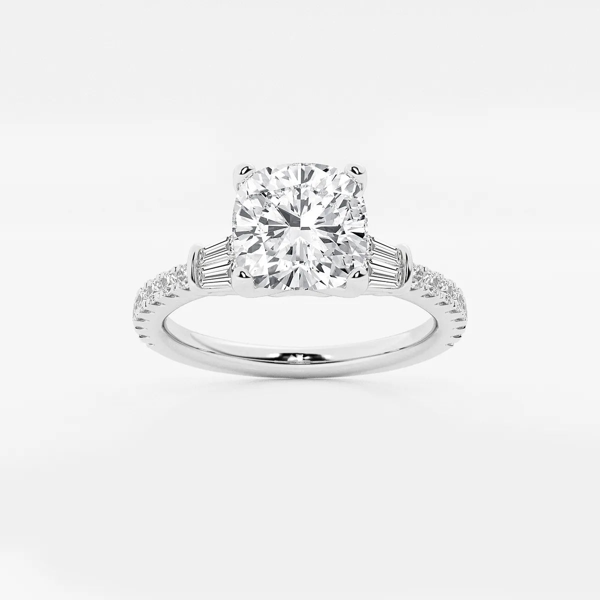 Valencia Cushion Lab-Grown Diamond Engagement Ring with Double Baguette Side Accents