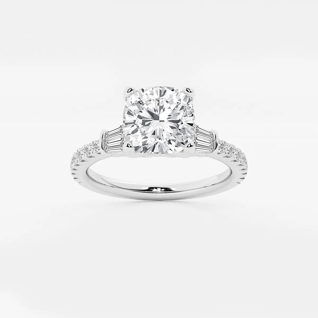 Valencia Cushion Lab-Grown Diamond Engagement Ring with Double Baguette Side Accents
