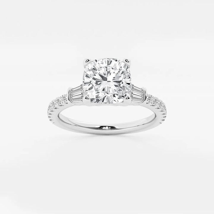 Valencia Cushion Lab-Grown Diamond Engagement Ring with Double Baguette Side Accents