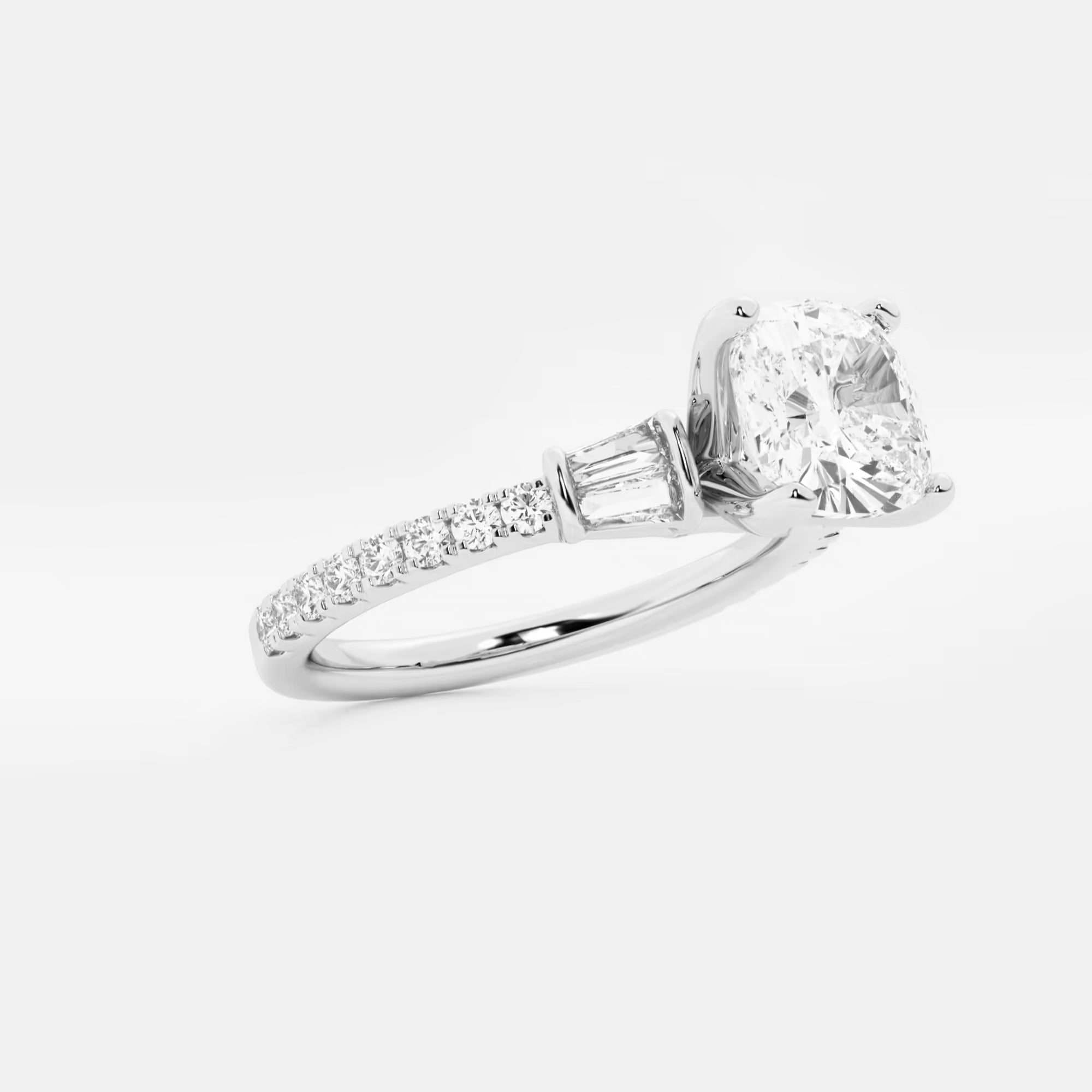 Valencia Cushion Lab-Grown Diamond Engagement Ring with Double Baguette Side Accents