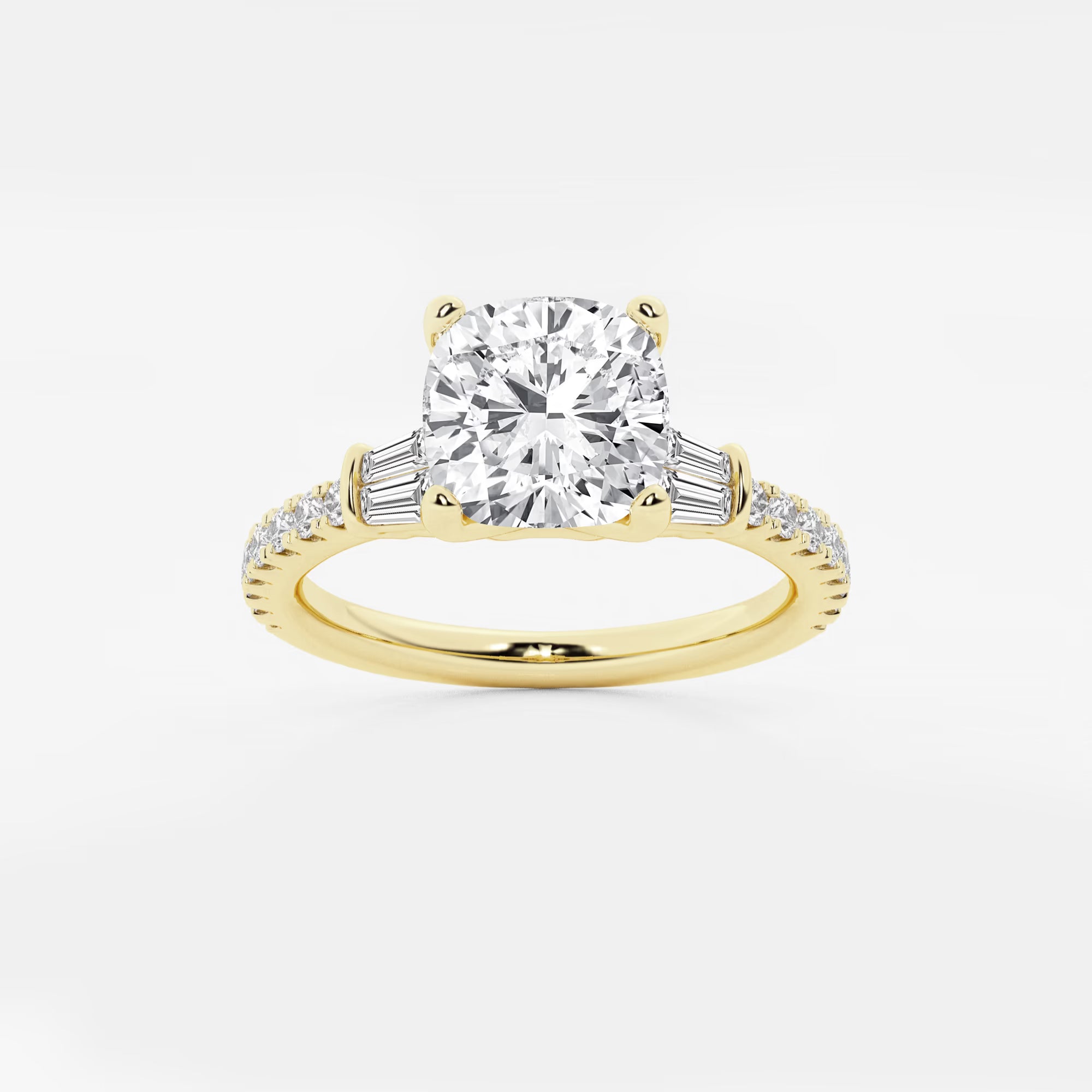 Valencia Cushion Lab-Grown Diamond Engagement Ring with Double Baguette Side Accents