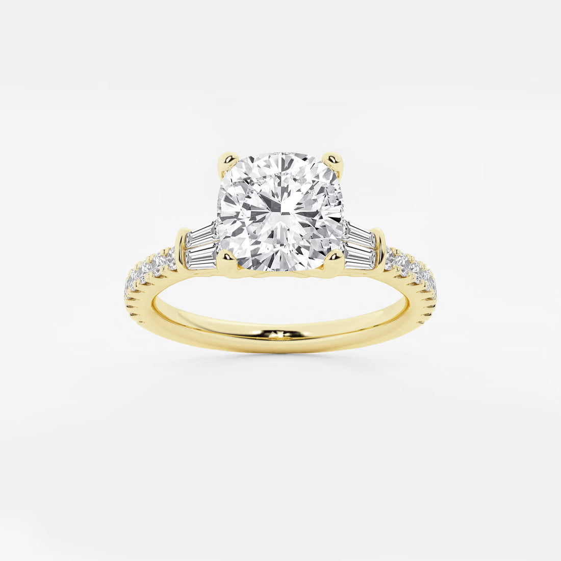Valencia Cushion Lab-Grown Diamond Engagement Ring with Double Baguette Side Accents
