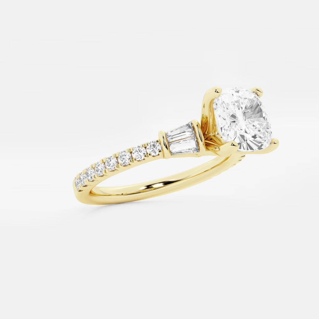 Valencia Cushion Lab-Grown Diamond Engagement Ring with Double Baguette Side Accents