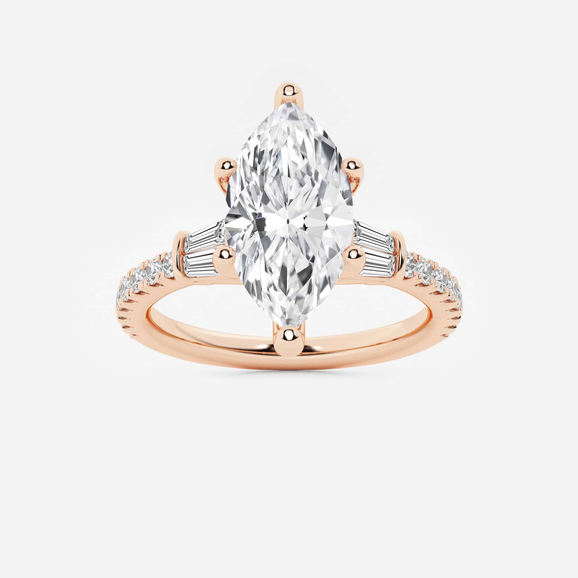 Arden Marquise Lab-Grown Diamond Engagement Ring with Double Baguette Side Accents