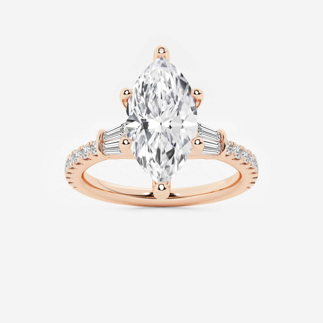 Arden Marquise Lab-Grown Diamond Engagement Ring with Double Baguette Side Accents