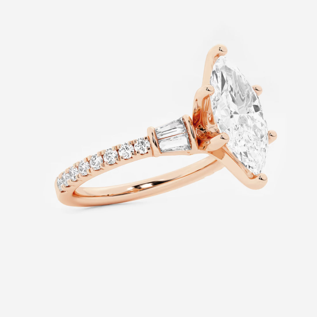 Arden Marquise Lab-Grown Diamond Engagement Ring with Double Baguette Side Accents