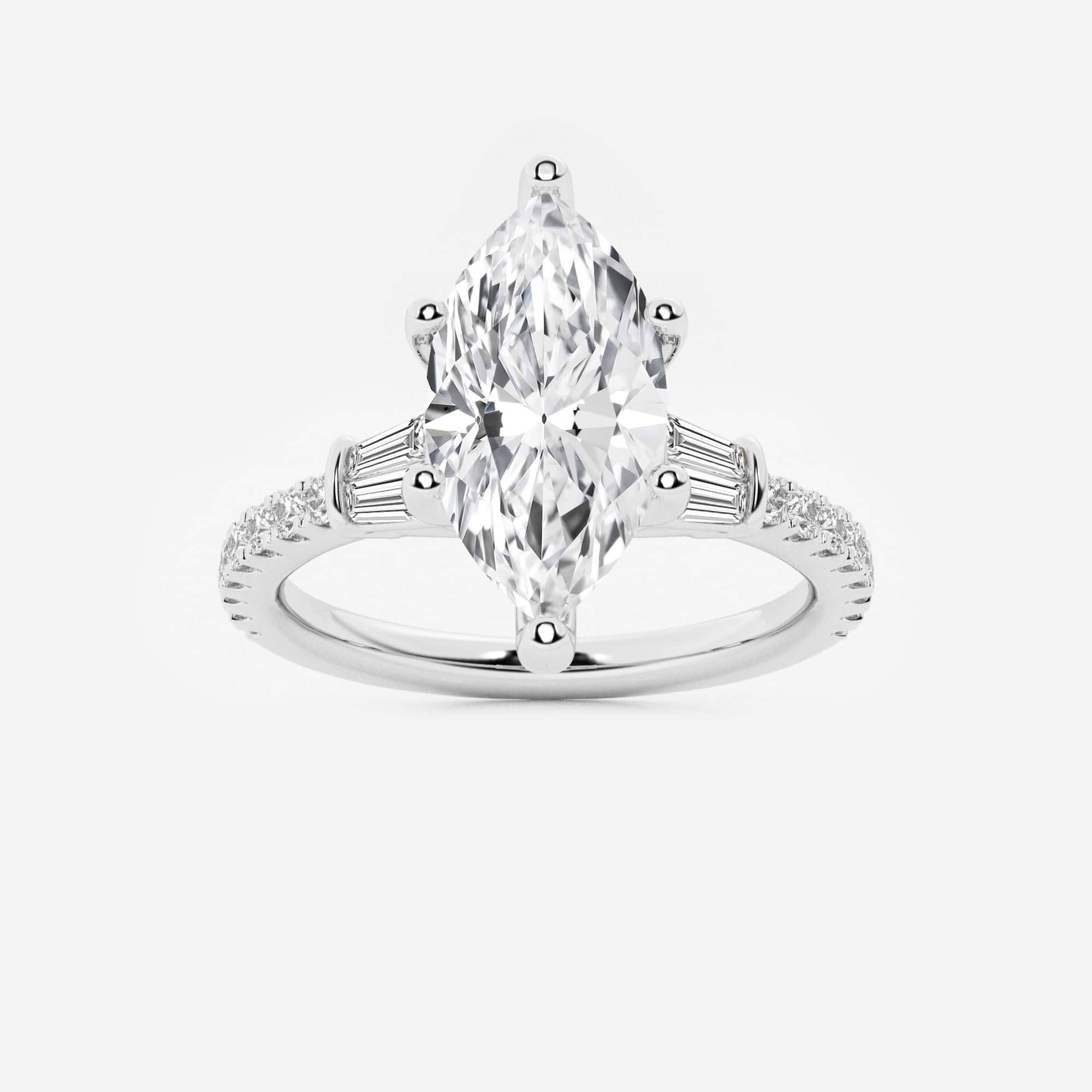 Arden Marquise Lab-Grown Diamond Engagement Ring with Double Baguette Side Accents