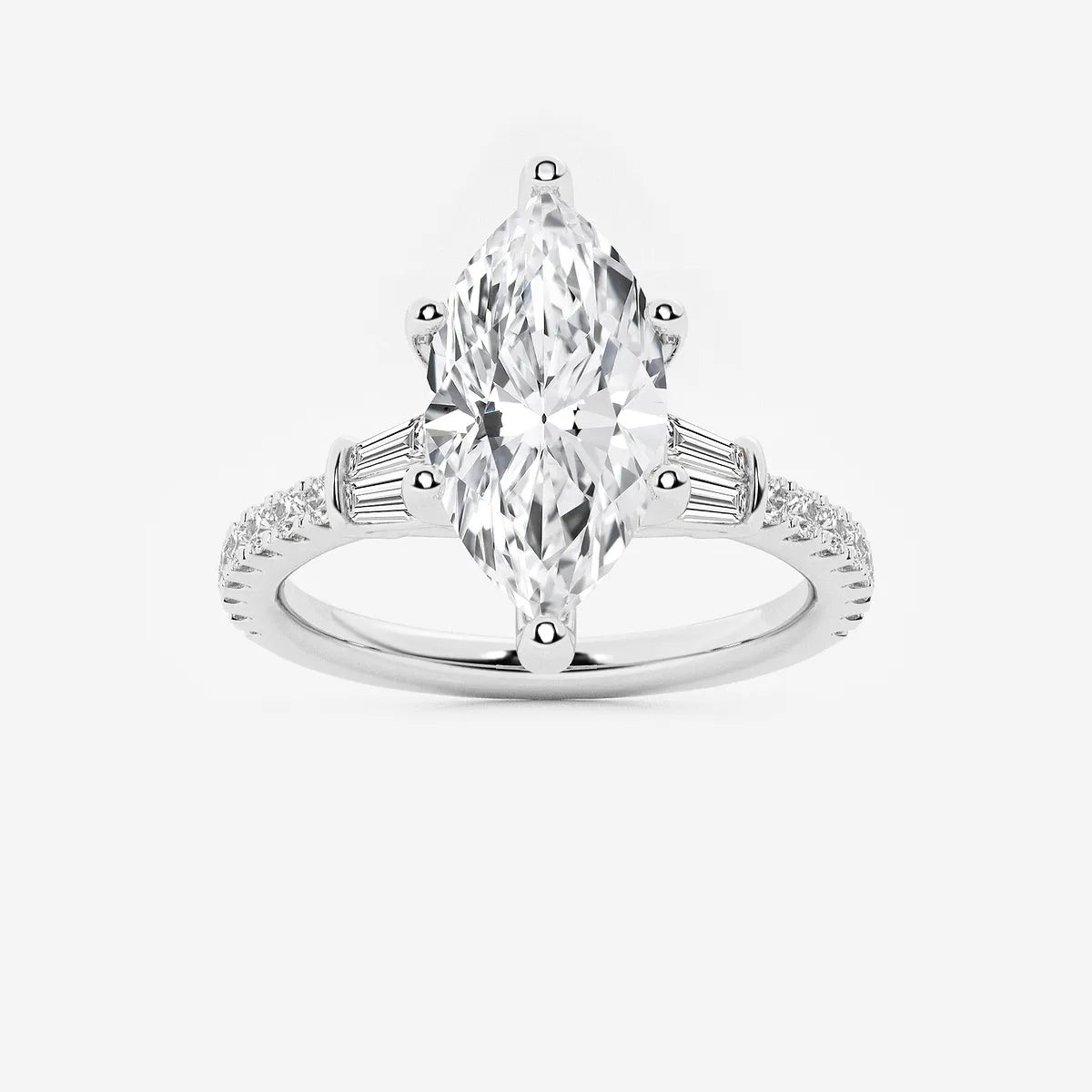 Arden Marquise Lab-Grown Diamond Engagement Ring with Double Baguette Side Accents