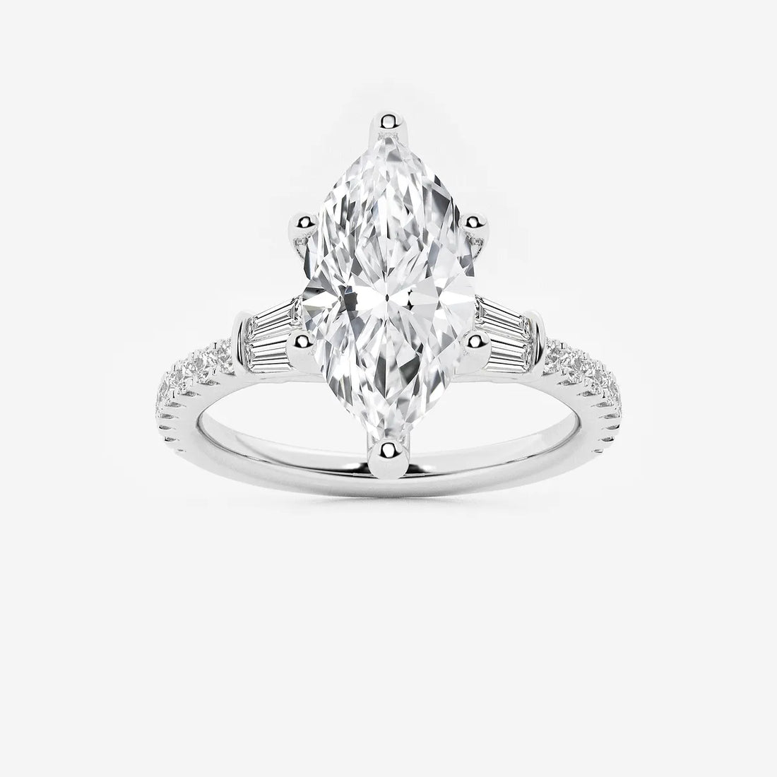 Arden Marquise Lab-Grown Diamond Engagement Ring with Double Baguette Side Accents