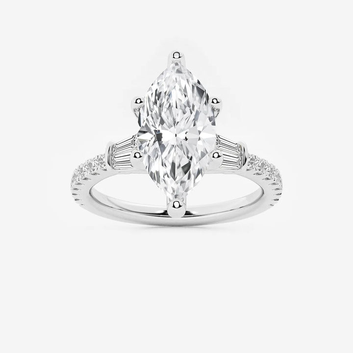 Arden Marquise Lab-Grown Diamond Engagement Ring with Double Baguette Side Accents