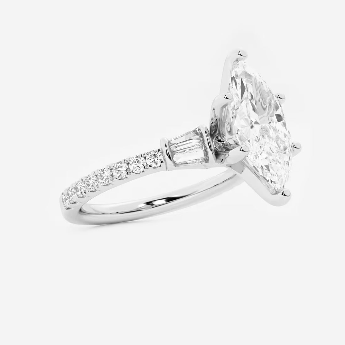 Arden Marquise Lab-Grown Diamond Engagement Ring with Double Baguette Side Accents