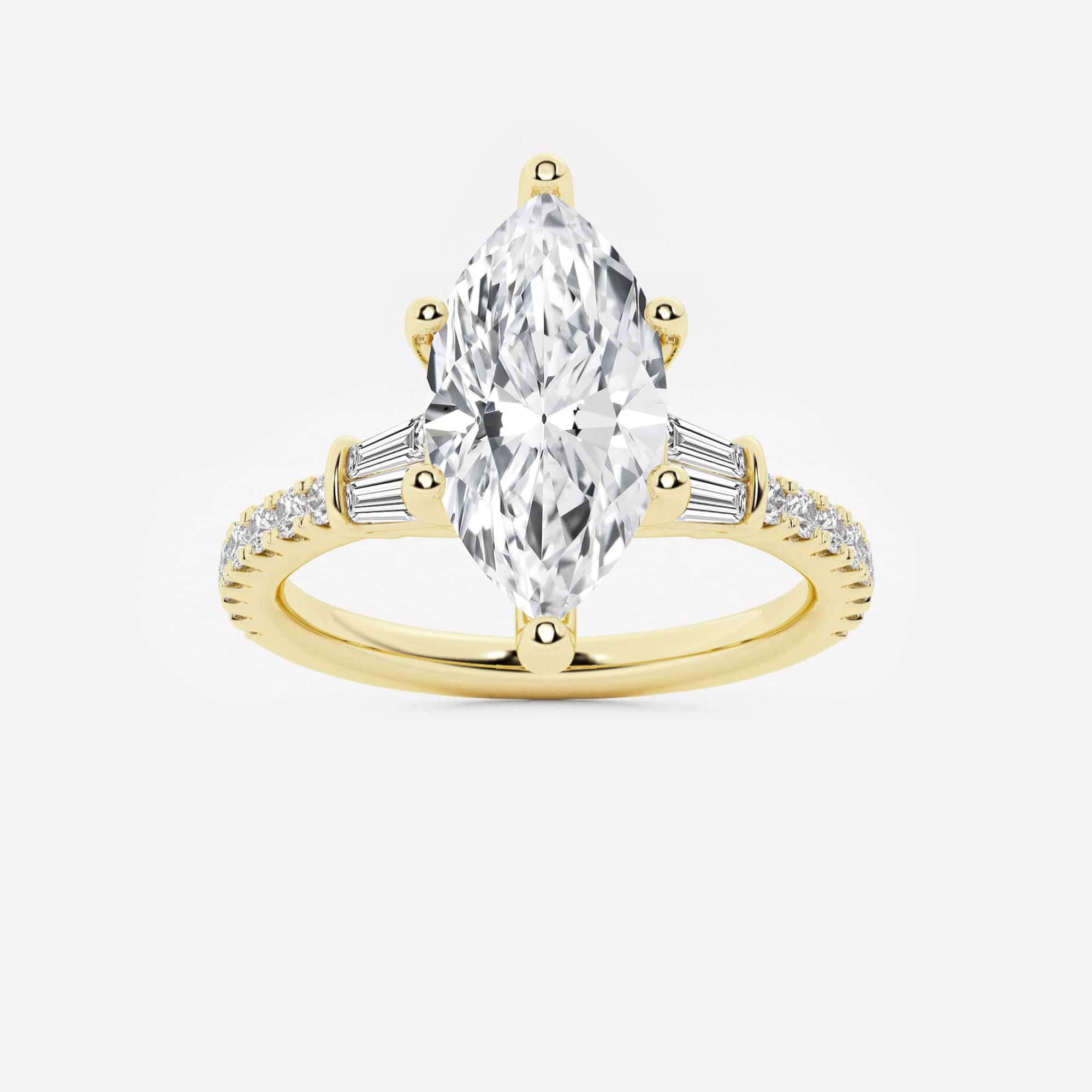 Arden Marquise Lab-Grown Diamond Engagement Ring with Double Baguette Side Accents